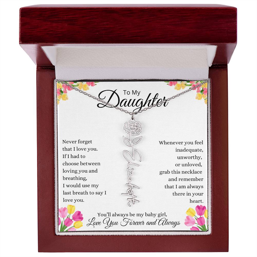 To My Daughter Personalized Birth Flower Name Necklace