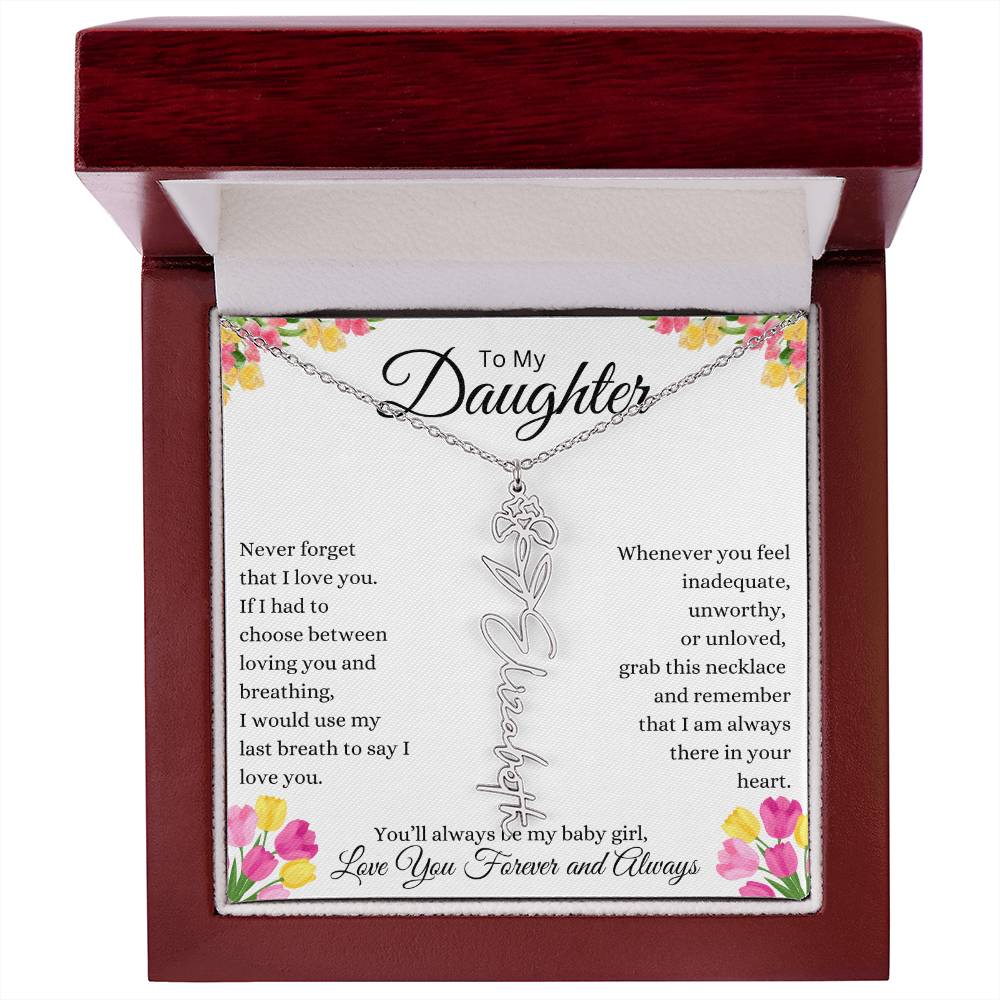 To My Daughter Personalized Birth Flower Name Necklace