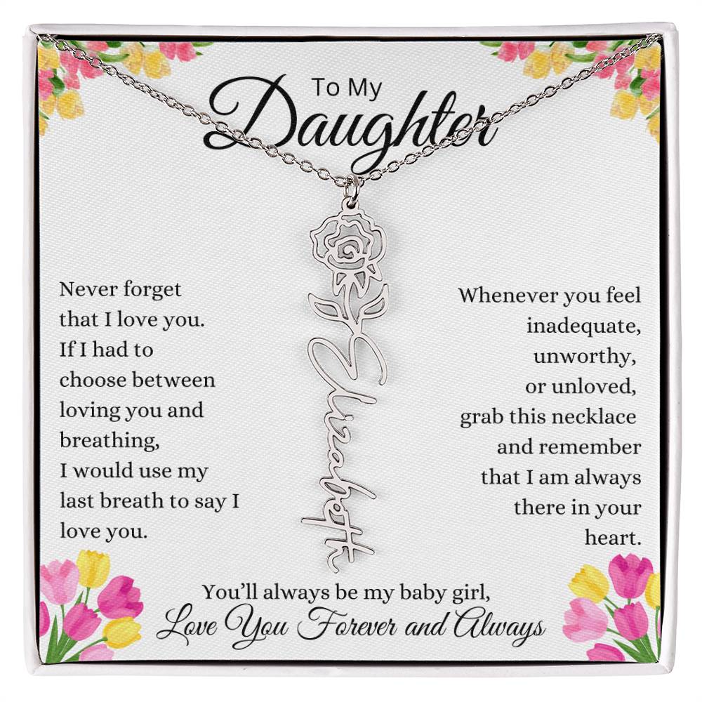 To My Daughter Personalized Birth Flower Name Necklace